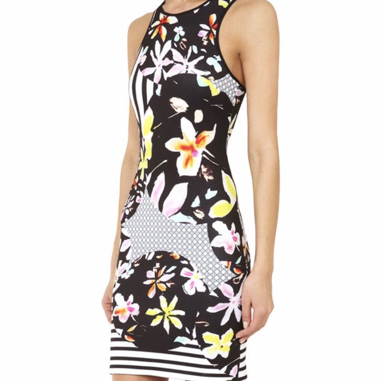 Clover Canyon Floral Discs Black Neoprene Xs Dress